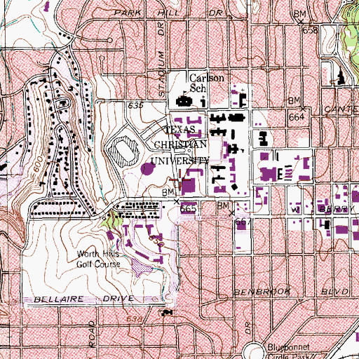 Topographic Map of TCU Recreation Center, TX