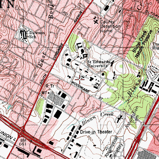 Topographic Map of Saint Edwards University Soccer Field, TX