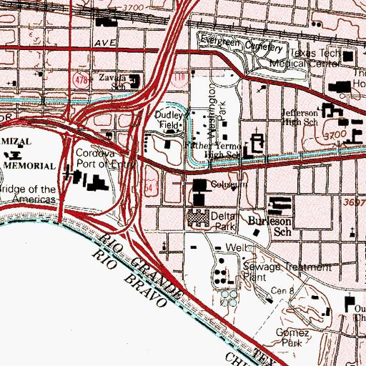 Topographic Map of El Paso County Coliseum, TX