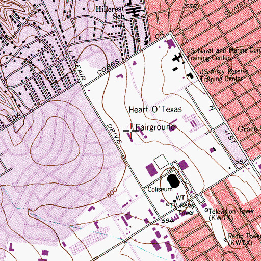 Topographic Map of Heart O Texas Coliseum, TX