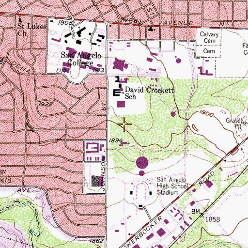 Topographic Map of Angelo State University Softball Field, TX