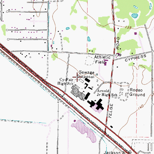 Topographic Map of Cy-Fair High School Football Stadium and Track, TX