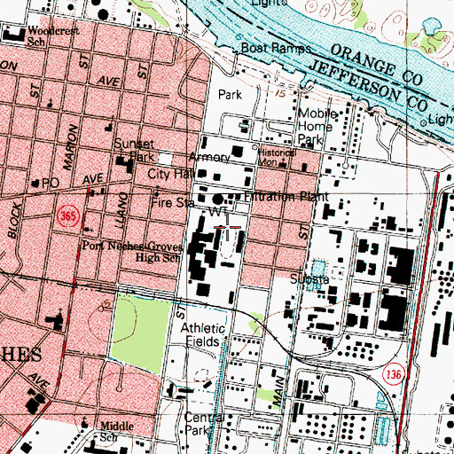 Topographic Map of Port Neches - Grove High School Football and Track Stadium, TX