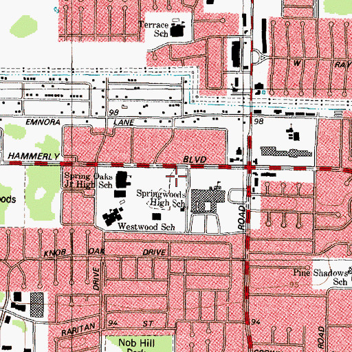 Topographic Map of Spring Woods High School Football Field and Track, TX