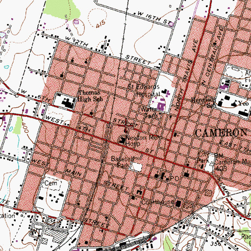 Topographic Map of Cameron Community Center, TX