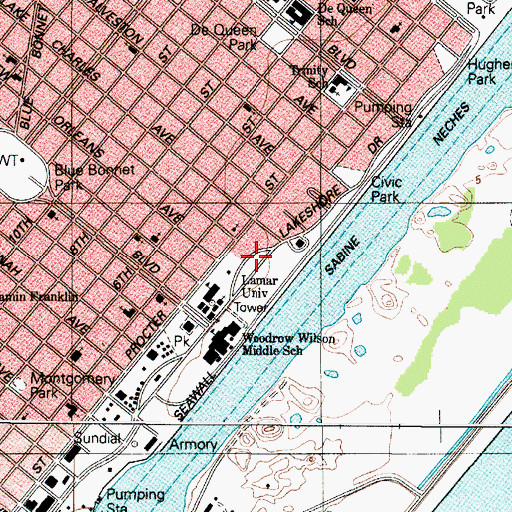 Topographic Map of Carl A Parker Multipurpose Center, TX