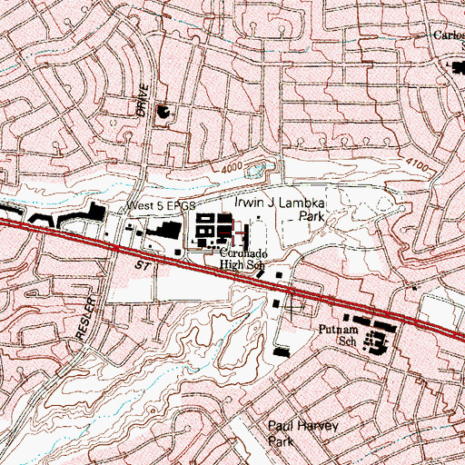 Topographic Map of Thunderbird Stadium at Coronado High School, TX
