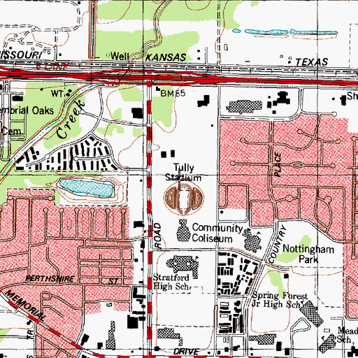 Topographic Map of Tully Stadium, TX