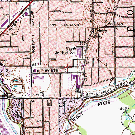 Topographic Map of W O Barnes Stadium, TX