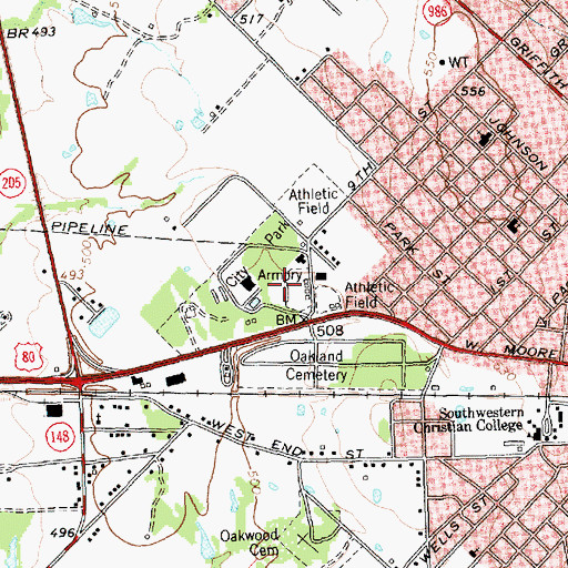 Topographic Map of Terrell Memorial Stadium, TX