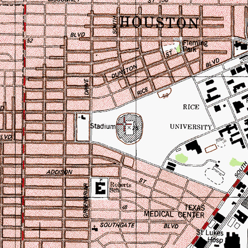 Topographic Map of Rice Stadium, TX