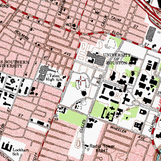 Topographic Map of Robertson Stadium - University of Houston, TX