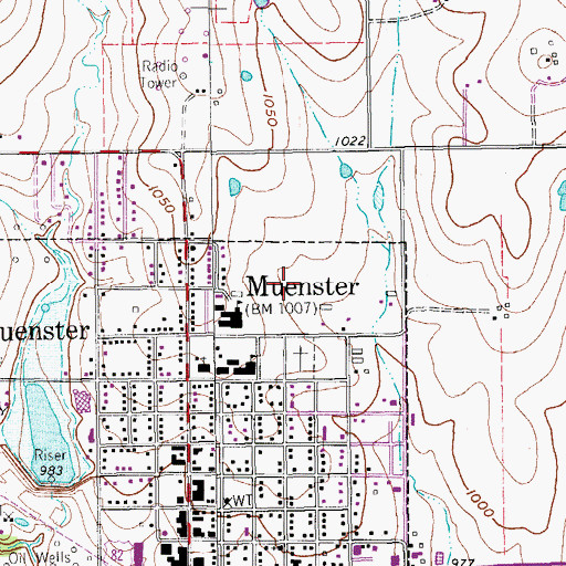 Topographic Map of Muenster High School Football Stadium, TX