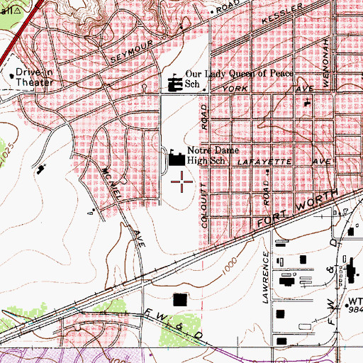 Topographic Map of Notre Dame Catholic School Football Field, TX