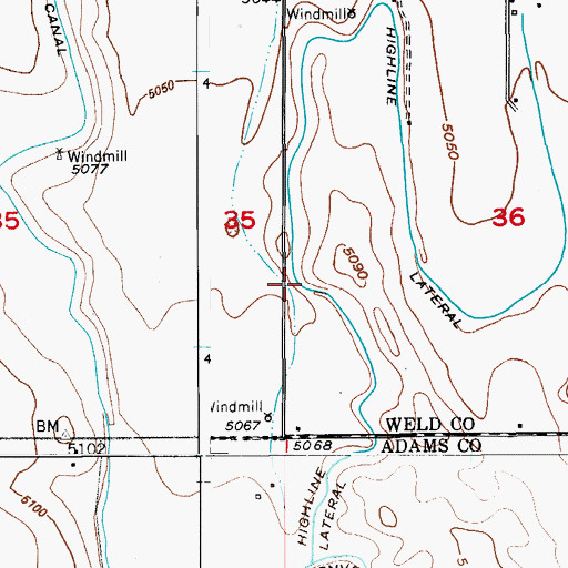 Topographic Map of Highline Lateral, CO