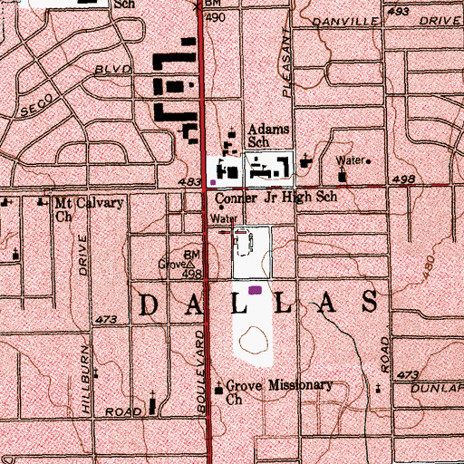 Topographic Map of Pleasant Grove Stadium, TX