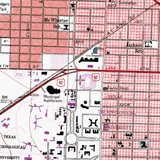 Topographic Map of Jones Stadium, TX