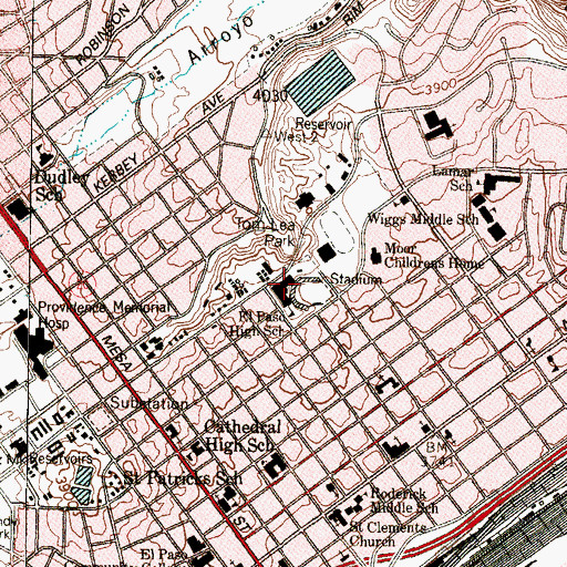 Topographic Map of Jones Stadium - El Paso High School, TX