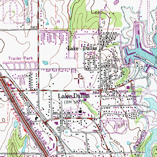 Topographic Map of Lake Dallas Stadium, TX
