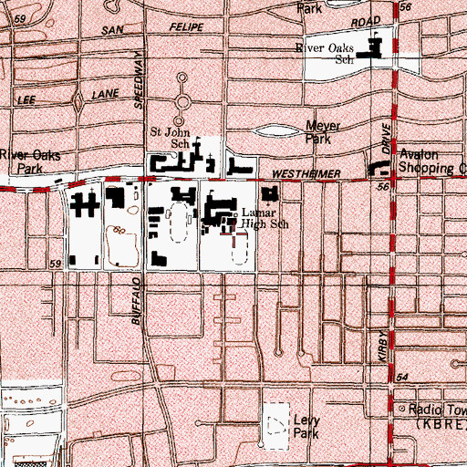 Topographic Map of Lamar High School Football Field, TX