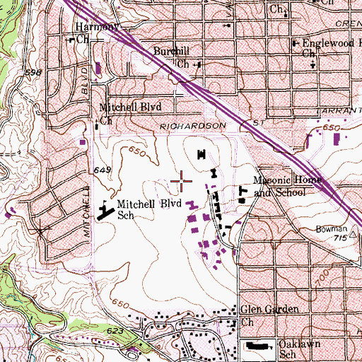 Topographic Map of Masonic Home Field, TX