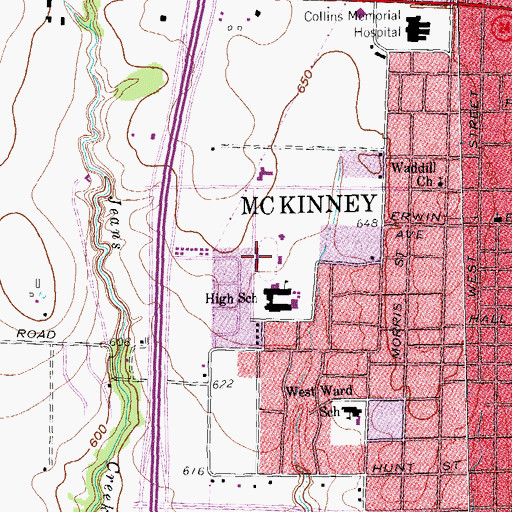 Topographic Map of McKinney Independent School District Stadium, TX