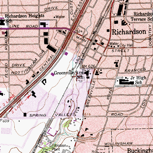 Topographic Map of Greenville Avenue Stadium, TX