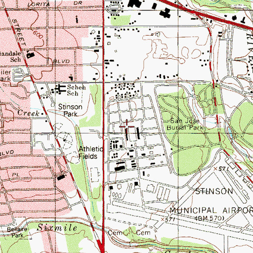 Topographic Map of Harlandale Memorial Stadium, TX