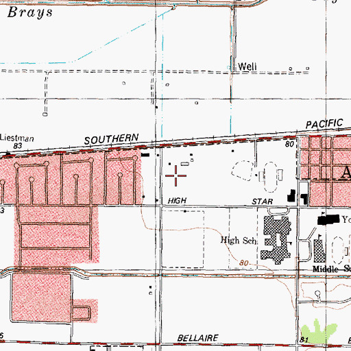 Topographic Map of Hastings High School Football Stadium, TX