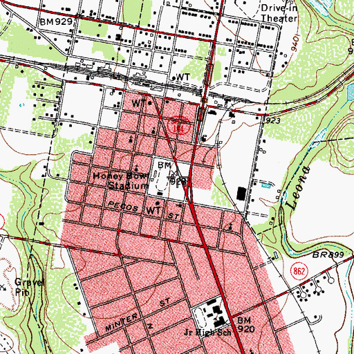 Topographic Map of Honey Bowl Stadium, TX