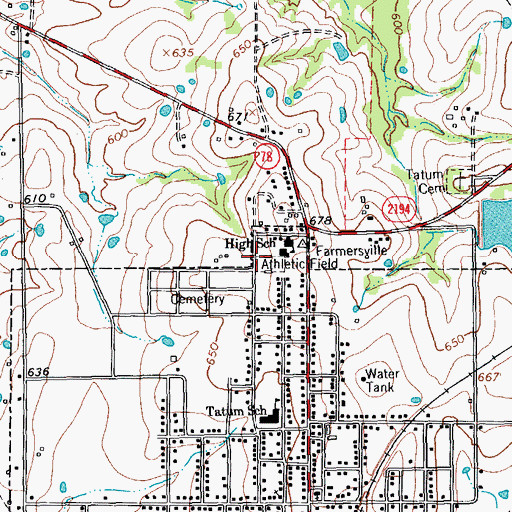 Topographic Map of Farmer Stadium, TX
