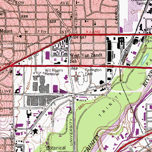 Topographic Map of Farrington Field, TX