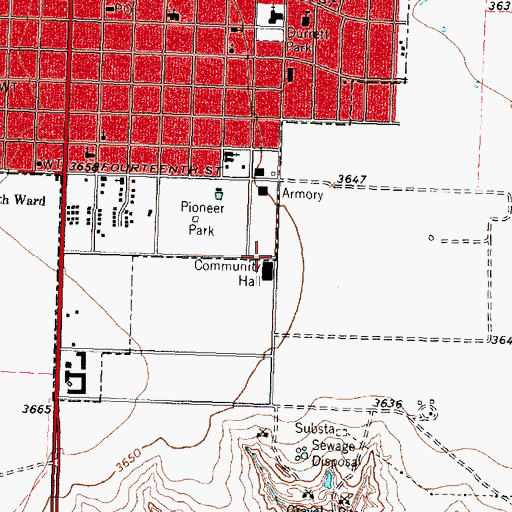 Topographic Map of Dumas Football Stadium, TX