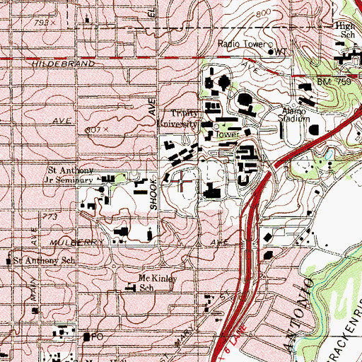 Topographic Map of E M Stevens Stadium, TX