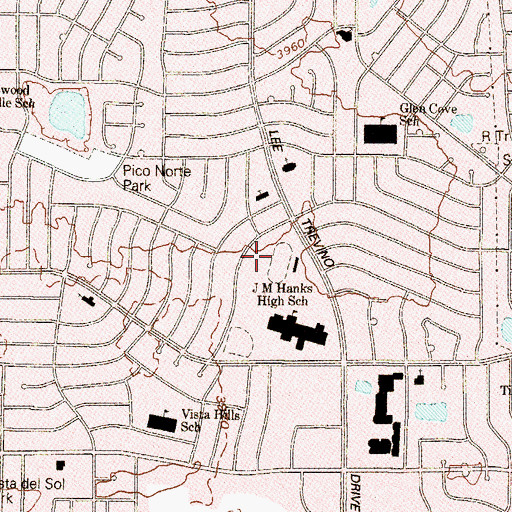 Topographic Map of Excalibur Stadium at Hanks High School, TX