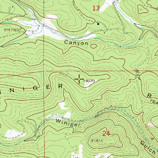 Topographic Map of Winiger Ridge, CO