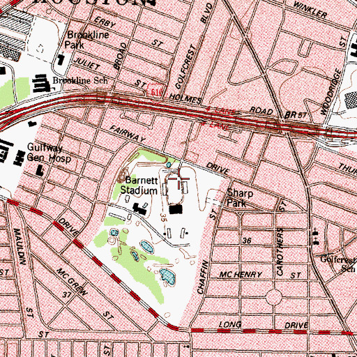 Topographic Map of Barnett Stadium, TX