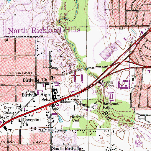 Topographic Map of Birdville Stadium, TX