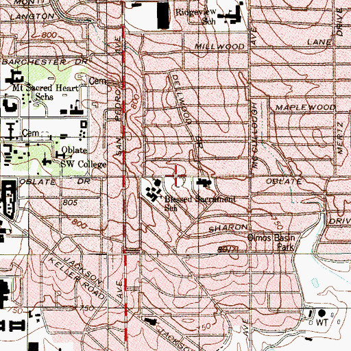 Topographic Map of Blessed Sacrament Catholic Church Athletic Field, TX