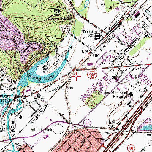 Topographic Map of Bobcat Stadium, TX
