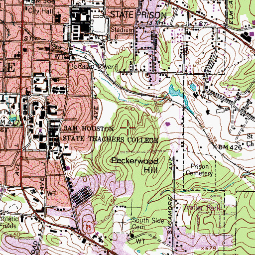 Topographic Map of Bowers Stadium, TX