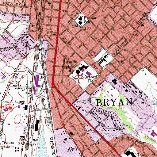 Topographic Map of Bronco Stadium, TX