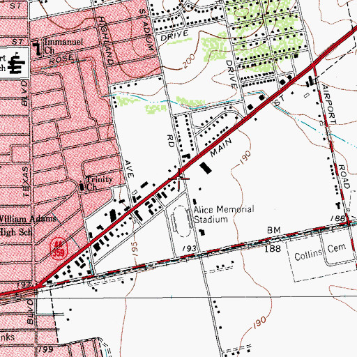 Topographic Map of Alice Memorial Stadium, TX