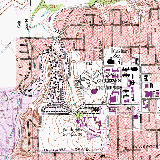 Topographic Map of Amon G Carter Stadium - Texas Christian University, TX