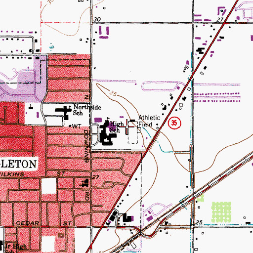 Topographic Map of Angleton Independent School District Wildcat Stadium, TX