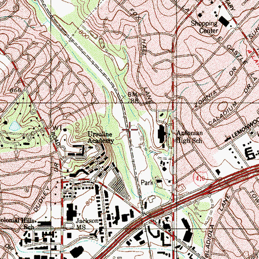 Topographic Map of Antonian Stadium, TX