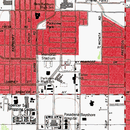 Topographic Map of Auxillary Stadium, TX