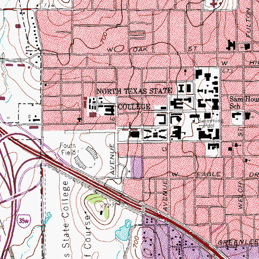 Topographic Map of University of North Texas Mens Gym, TX