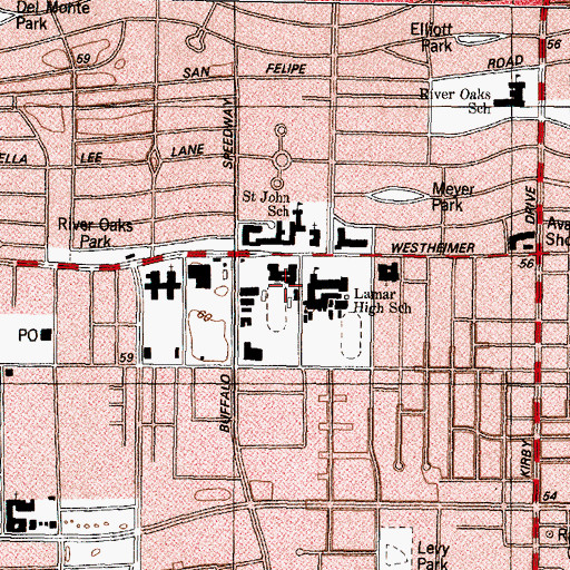 Topographic Map of Alumni Athletic Center Gym - Saint Johns School, TX