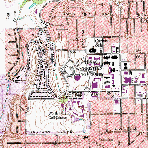 Topographic Map of Daniel-Meyer Coliseum - Texas Christian University, TX